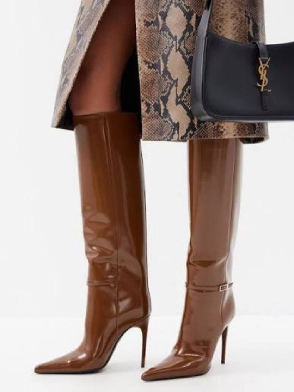 Saint Laurent Vendome 110 Knee High Stiletto Boots Buckle Brown - US 9 (EU 39)